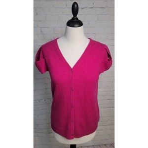 Vintage Kate Spade 100% Cashmere Pink SS Cardigan size Med Bows Button Down